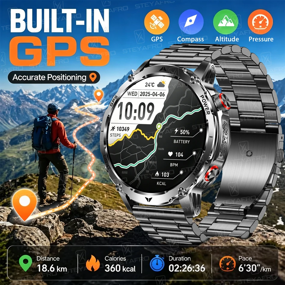 Smartwatch M Active - 남성용 군용 스마트워치 GPS 1100mAh 배터리