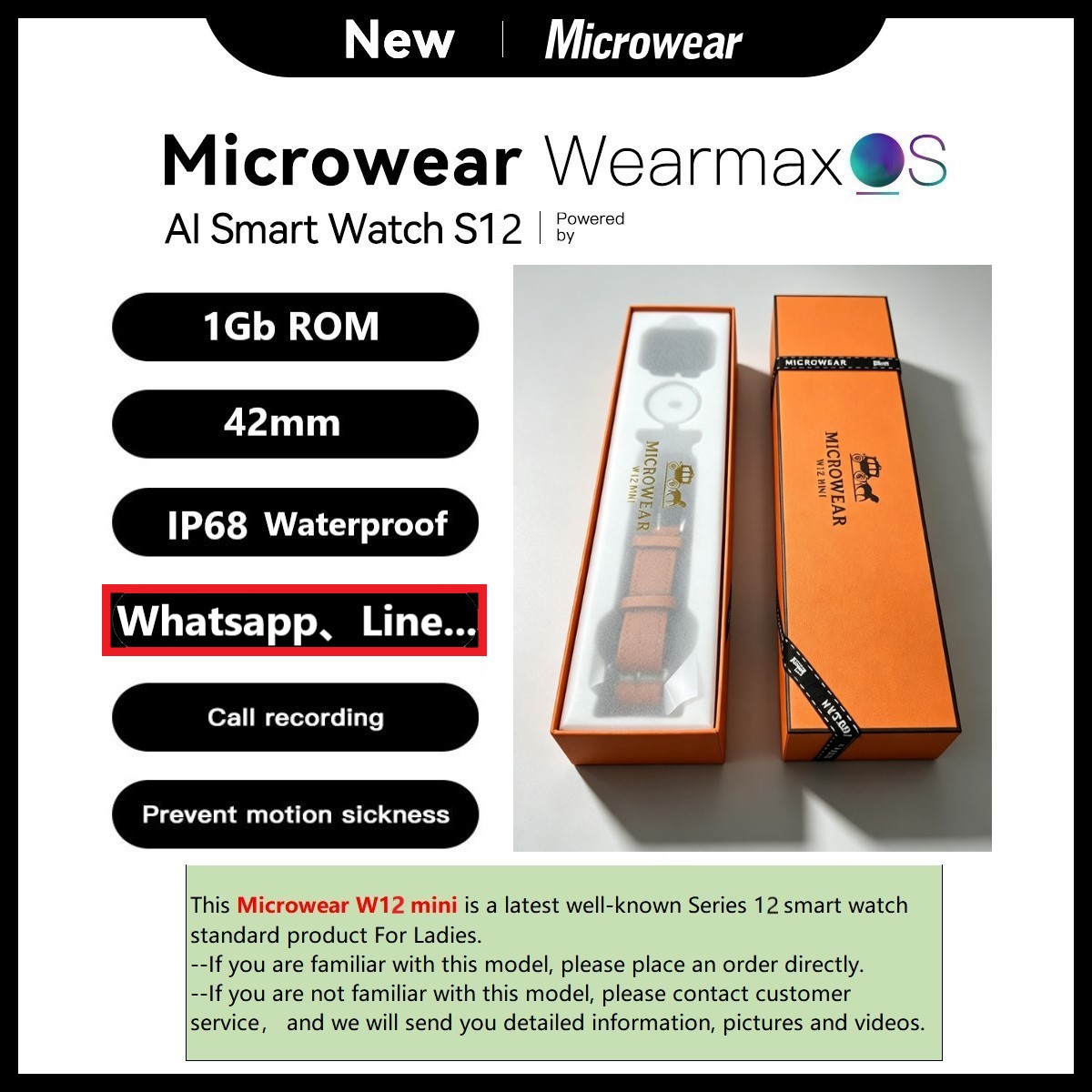 Smartwatch M Active - W11mini IP68 방수 W12 미니용 Microwear