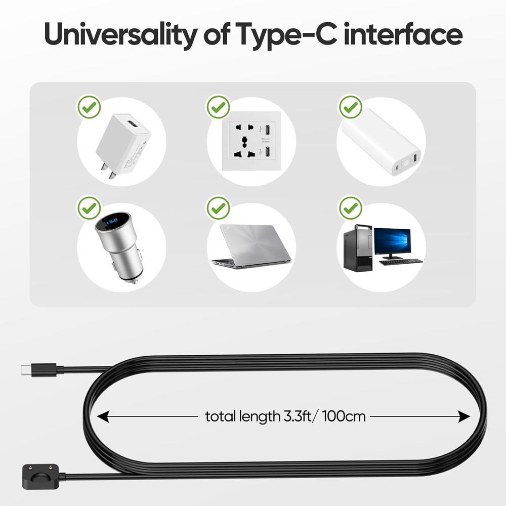 칩 보호 기능이 있는 블랙 USB-C 충전 코드, 삼성 - Best Smartwatch Accessories 리뷰 및 가격